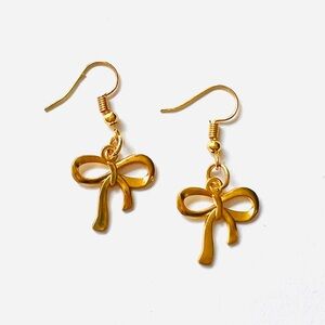Golden bow earrings gold bow jewelry gold bow charms fall earrings gift